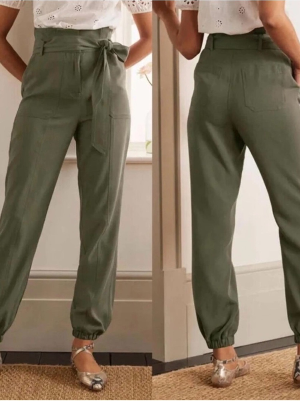 Boden Olive Green Paperbag Utility Jogger Pant Tie Belted Waist
